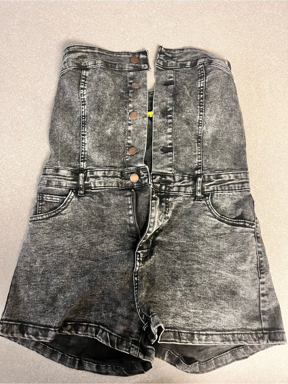 Black Acid-Wash Denim Short Romper